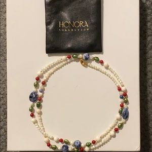Costume cultured pearl and stone necklace